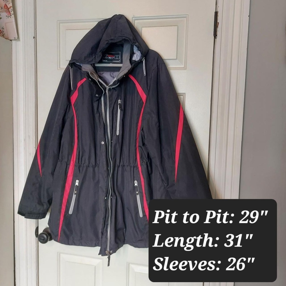Below Zero by Rothschild Womens 3X Black Red Stripe Rain Jacket Hooded RN38843